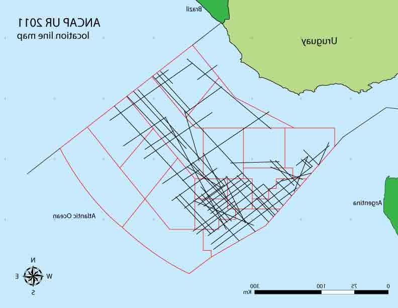 地图显示近海乌拉圭新边疆多客户调查区域.